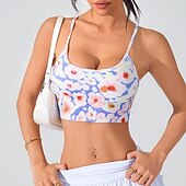 זול חזיות ספורט וגופיות-בגדי ריקוד נשים חזיית יוגה טנק חזיית פילאטיס תחתונים תמיכה בינונית נושם גב קרוסי פרחים ספורט לבוש אקטיבי כחול בהיר כחול אגם חדר כושר פילאטיס ריצה