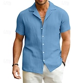 economico camicia da uomo con bottoni-Per uomo Camicia Camicia Estiva Camicia casual Camicia da Spiaggia Camicia con Bottoni Nero Bianco Blu Grigio scuro Manica Corta Semplice Collo Camp Vacanza Camicia hawaiana Abbigliamento Poliestere