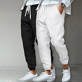 billige Klassisk-Herre Linbukser Bukser Sommerbukser Strandbukser Uformelle bukser Lomme Elastisk midje Helfarge Komfort Pustende Full lengde utendørs Hjem Daglig Ferie Klassisk Stil Lys khaki + svart Lys khaki