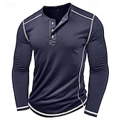 cheap Casual Henley Tee-Men&#039;s T Shirt Henley Shirt Henley Top Long Sleeve Solid Color Vintage Casual Contrast Stitching Henley Outdoor Causal Casual Spring Fall Spring &amp;  Fall Black White Gray Henley T-Shirt