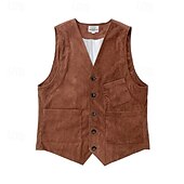 abordables Chalecos-Hombre Chaleco Vacaciones Negocio Moda Casual Primavera Otoño Bolsillo Botones Poliéster Pana Cómodo Plano Recto 1 botón Escote en Pico Ajuste regular Marrón Oscuro Negro Vino Azul Marino Chaleco