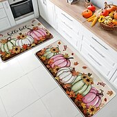 billiga Mattor &amp; mattor &amp; mattor-Höstens pumpa linnemattor set - absorberande, oljebeständigt kök &amp;Dörrmattor för entrén, set med 2 delar