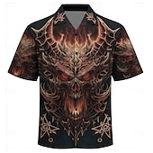 cheap Halloween Shirts-Men&#039;s Devil Flame Shirt Cuban Collar Shirt Button Up Shirt Short Sleeve Dark Punk Gothic Style Vacation Holiday Streetwear Summer Camp Collar Shirt 3D Print Black 1 Black Black 2