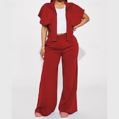 abordables pierna ancha y cintura alta-Mujer Perneras anchas Chinos Casual Medio corto Cintura Media Plano Perneras anchas Cintura elástica Confortable Transpirabilidad Deporte Casual Diario Negro Amarillo Rosa Vino Primavera Otoño Holgado