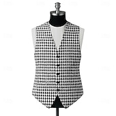 ieftine Costume de nuntă-A bărbaților Nuntă Petrecere Costume Negru+Alb Oficial Picior de vară Fit adaptat Set 3 piese Un singur rând, un nasture