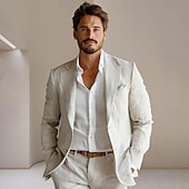 billiga Herrarnas Elite Ytterkläder-Herr Kavajjacka Bröllop Årsdag Fest Sommar Vår Linne Ensfärgat Enkelknäppt med Ett Knapphål Blazer Mörkgrå Svart Marinblå Blå