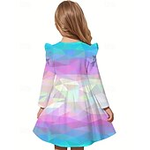 preiswerte 3D Shining Vision Kleid-Mädchen&#039; 3D Geometrisch Kleid Rüschenkleid Langarm Sommer Frühling Urlaub Täglich Ferien Prinzessin Schön Süß Kinder 4-12 Jahre Freizeitkleid A Linie Kleid Knielang Normale Passform