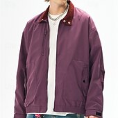 cheap Casual Jackets-Men&#039;s Lightweight Jacket Cargo Jacket Casual Jacket Vacation Daily Windproof Windbreaker Pocket Fall Winter Plain Fashion Classic Stand Collar Regular Black White Purple Green Jacket