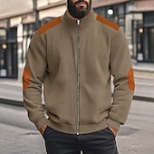 economico Felpe di base-Per uomo Maglia Velluto a coste Felpa con zip intera Aalbicocca Nero Bianco Blu marino Caffè Colletto Mao Semplice Patchwork Blocco di colore Sport &amp; Outdoor Casuale Quotidiano Streetwear Cool