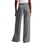 cheap Wide Leg &amp; High Waisted-Women's Wide Leg Slacks Streetwear Casual Full Length Natural Plain Elastic Waist Comfy Street Holiday Daily Wear Ash Dark-Gray Dark red Apricot Fall Regular Fit
