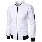 baratos Jaquetas Casuais-Homens jaqueta leve Jaqueta casual Jaqueta do time do colégio Férias Diário Bolsos Emenda Primavera Outono Bloco de cor Moda Clássico Colarinho Chinês Padrão Tecido Waffle Preto Branco Vinho Azul