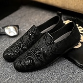 economico Scarpe Casual Slip-On-scarpe slip-on ricamate nere e verdi da uomo – scarpe casual eleganti con design floreale, adatte per feste e occasioni alla moda