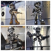 cheap Halloween Hanging &amp; Tabletop Decorations-Halloween Skeleton with Machine Gun Resin Figurine, Sci-Fi Alien Robot Statue with Gatling Gun, Creepy Resin Decor for Home, Office or Party Display