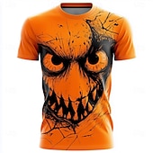 voordelige schedel &amp; botten-Halloween Voor heren 3D Print Pompoen 3D T-shirt Korte mouw T-shirt 3D-afdrukken Strakke ronde hals Ronde hals Overhemd overdreven Ontwerper Verschrikking Feest Straat Casual Oranje 3 Oranje Oranje 2
