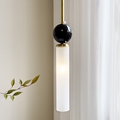 Χαμηλού Κόστους Σχεδίαση Κυλίνδρου-Κρεμαστό φωτιστικό από φυσικό/μαύρο μάρμαρο από ορείχαλκο ρυθμιζόμενο κρεμαστό φωτιστικό από σύρμα μοντέρνο μινιμαλιστικό φωτιστικό από ορείχαλκο με σώμα, ψηλή οροφή για υπνοδωμάτιο και σαλόνι