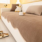 cheap Sofa Cover-Minimalist Herringbone Chenille Non-Slip Wavy Edge Couch Cover
