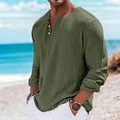 economico Maglietta casual Henley-Per uomo Maglia Henley Maglietta Top Henley Maglietta in lino Manica Lunga Tinta unica Semplice Tinta unita Moda Designer Casual Blocco di colore Bottoni Henley All&#039;aperto Casuale Quotidiano Estate
