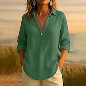 preiswerte Hemden-Damen Bluse Einfarbig Elegant Lässig Langarm V Ausschnitt Normale Oberteile Täglich Ferien Knöpfe Schwarz Rosa Blau Purpur Grün Sommer Frühling Herbst