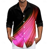 voordelige Geometrisch patroon-Voor heren Verloop Lijnen / golven Overhemd Overhemd met knopen Casual overhemd Lange mouw Mode-casual Vakantie Dagelijks Streetwear Zomer Lente Strijkijzer 3D-afdrukken shirts met kraag Rood blauw