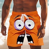 cheap Retro Vintage &amp; Ethic-Men&#039;s 3D Cartoon Smile Face Big Eyes Swim Trunks Swim Shorts Board Shorts Mid Waist Funny Outdoor Vacation Dailywear Side Pockets Mesh Lining Elastic Drawstring Waist Designer Clothing Apparel