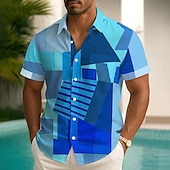 voordelige Geometrisch patroon-Voor heren Kleurenblok Raster / Plaid Overhemd Zomer overhemd Overhemd met knopen Korte mouw Mode-casual Buiten Vakantie Dagelijks gebruik Zomer Lente Strijkijzer 3D-afdrukken shirts met kraag
