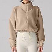 お買い得  ヨガジャケット-女性用 ふわふわフリースジャケット スタンド 防風 ライトウェイト ウォーム フルジップ 長袖 スポーツ 純色 トップス ために 屋外 ランニング ヨガ アクティブウェア