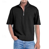 tanie Męska klasyczna koszulka polo-Męskie Koszulki polo Koszulka polo z suwakiem 1/4 Dzienne zużycie Randka Quarter Zip Krótki rękaw Moda Podstawowy Równina Zamek Lato Regularny Wino Czarny Biały Granatowy Fioletowy Brązowy Koszulki