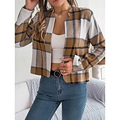 Χαμηλού Κόστους 3D Παλτά-Γυναικεία Casual Jacket Άνετο Αναπνέει Στάμπα Καθημερινό Καρό Διακοπές Δρόμος Καθημερινά Ρούχα Εξόδου Ανοικτό Μπροστά Κοντό Όρθιος Γιακάς Κανονικό Μακρυμάνικο Εξωτερικά ενδύματα