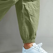 preiswerte Klassiker-Herren Cargo-Hosen Leinenhosen Hose Shorts Sommerhose Elastischer Bund Einfach Komfort Atmungsaktiv Volle Länge Lässig Täglich Ferien Urlaub Mode Schwarz Weiß Unelastisch