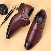 cheap Formal-Men’s Brown Faux Leather Monk Strap Dress Shoes – Sleek Buckle Design for Office Professionals, Business Meetings and Formal Occasions