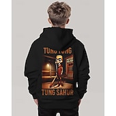 tanie 3D sporty i gry dla chłopców-Chłopięca bluza z kapturem z nadrukiem 3D i kreskówkową grafiką Tung Tung, długi rękaw, wiosna, jesień, moda uliczna, dzieci 4-12 lat, z kapturem, na zewnątrz, na co dzień, regularny krój