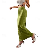 abordables Jupes unies-Femmes Jupe Moulant Occasionnel Maxi Taille Basse Jupes Uni Micro-Élastique Vacances Sortir Noir Amande Rose Marron Automne Polyester