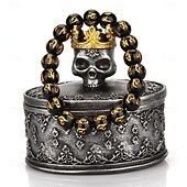 baratos Decorações de Halloween Penduradas e de Mesa-Caixa de armazenamento de joias com estátua de caveira e coroa de Halloween com tampa, à prova de poeira, suporte de vela artesanal, decoração única de Halloween, pequeno enfeite de resina para exibição de mesa em casa