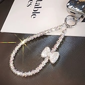 cheap Phone Lanyards &amp; Wrist Straps-New Fashion Women's Full Diamond Light Luxury Bow Clip Diamond Ring Phone Chain Wrist Hanging Chain Phone Rope Short