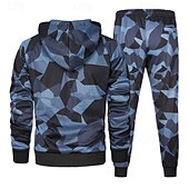 voordelige basis trainingspakken-Voor heren Trainingspak Kledingset Truien instellen Capuchon Buiten Dagelijks Sport Zak Trekkoord camouflage blauw Khaki Leger Groen Grafische afdruk Polyester Sportkleding Modieus Streetwear Herfst