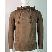 baratos suéter pulôver masculino-Homens Pulôver suéter Suéter de malha Estriado Tricotar Tops regulares Tricotado Tecido Com Capuz Moda Básico Férias Roupa Diária Roupa Outono Inverno Vinho Azul S M L