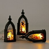 abordables luces de halloween-Vela electrónica LED de Halloween, linterna retro, decoración de ambiente, suministros para fiestas navideñas, diseño de escena, accesorios