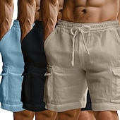 economico Classico-Per uomo Pantaloncini cargo Shorts di Lino Pantaloncini Estivi Shorts da Spiaggia Elastico in vita Coulisse Multi-tasche Semplice Comodità Traspirante Lunghezza al ginocchio All&#039;aperto Quotidiano