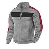 preiswerte Lässige Jacken-Herren Freizeitjacke Collegejacke Urlaub Täglich Atmungsaktiv Tasche Frühling Herbst Farbblock Mode Klassisch Stehkragen Regulär Schwarz Rote Grün Hellgrau Dunkelgray Jacken