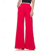 abordables pierna ancha y cintura alta-Mujer Perneras anchas Pantalones Pantalones palazzo Moda Ropa de calle Longitud total Alta cintura Plano Cintura elástica Transpirabilidad Cómodo Calle Ropa Cotidiana Noche Negro Blanco Rojo Azul