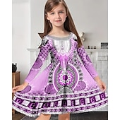 halpa 3D Shining Vision -mekko-Tyttöjen 3D Kuvitettu Mekko Pitkähihainen Kesä Kevät Loma Päivittäin Pyhäpäivä Prinsessa Kaunis Makea Lapset 4-12 vuotta Rento mekko A linjainen mekko Polvipituinen Normaali