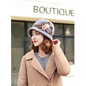 お買い得  帽子-ヴィンテージフラワークロシェバケットハット、厚手防寒ベイスンハット、暖かいフィッシャーマンキャップ、女性用、日常使い、秋 &amp; 冬