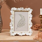cheap Tabletop Picture Frames-White Resin Photo Frame with Gold-Edged 3D Daisy Design, Square Picture Frame for Desktop Display, Horizontal and Vertical Use, Ideal for Home Decor and Photography Props
