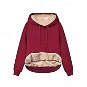 preiswerte Fleece-futterierte Sweatshirts-Damen Kapuzenpullover Einfach Lässig Langarm Mit Kapuze Normale Oberteile Straße Ferien Ausgehen Patchwork Schwarz Wein Hell Gray Dunkelgray Herbst Winter