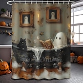 levne Halloween koupel-Halloweenský sprchový závěs s háčky, polyesterový, pratelný, voděodolný, vzorovaný, koupelnová vana, dekorace