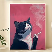 abordables Hasta 30 $-Room Decor 1pc Smoking Cat Canvas Print Poster Black Cat Theme Wall Art Decor Unique Creative Wall Art for Living Room Bedroom Office Restaurant Waterproof Frameless