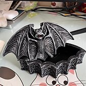 cheap Halloween Hanging &amp; Tabletop Decorations-Halloween Bat Resin Storage Box, Gothic Style Bat Sculpture Container, Decorative Resin Box for Home, Party, Desk Decor