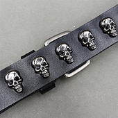 お買い得  メンズのベルト-男性用 ベルト 自動バックル クイックリリース 真皮 合金 パンク 耐久 調整可能 スカル ブラック アウトドア 日常 ウエストベルト