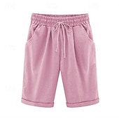 billiga Bermudashorts-loungeshorts för kvinnor i ren färg elastisk midja med dragsko enkel avslappnad komfort hem daglig semester ventilerande ficka fempunktsbyxor