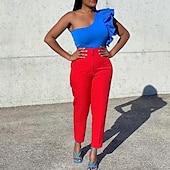 abordables pantalons habillés pour femmes-Femmes Dress Pants works Mode Streetwear Longueur complète Naturel Uni Taille Élastique Confortable Formel Travail Noir Blanche Jaune Rouge Automne Coupe régulière